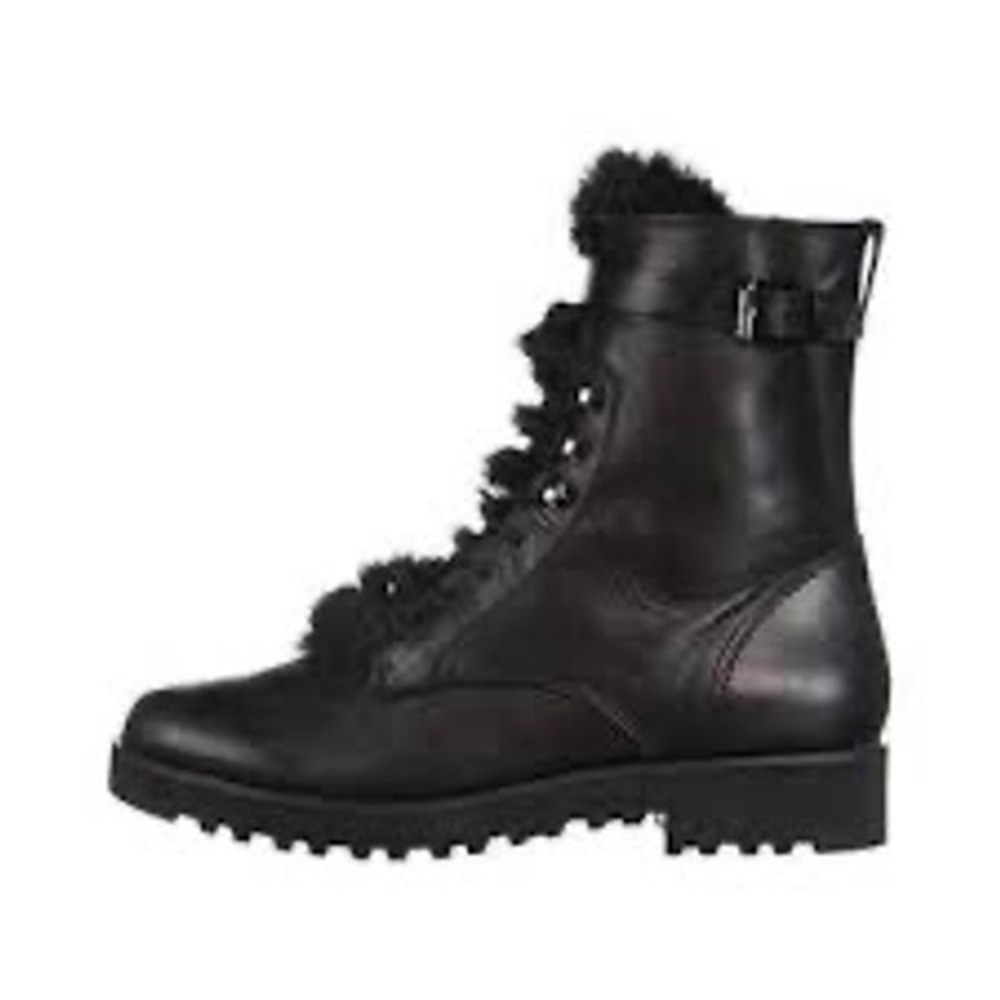 Franco Sarto canon black leather‎ combat boots faux fur trim women's size 8